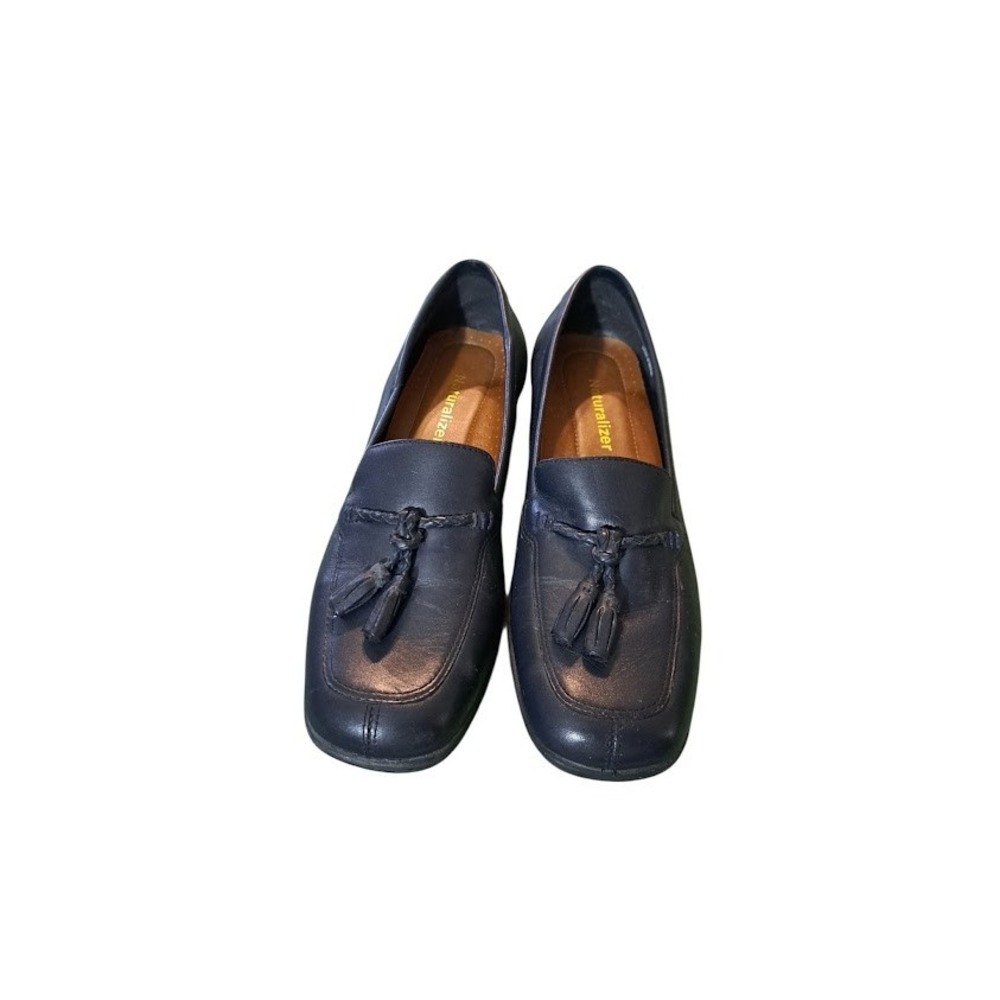 Naturalizer Womens Navy Leather Tassel Loafers Square Toe Low Heel Shoes 6.5M